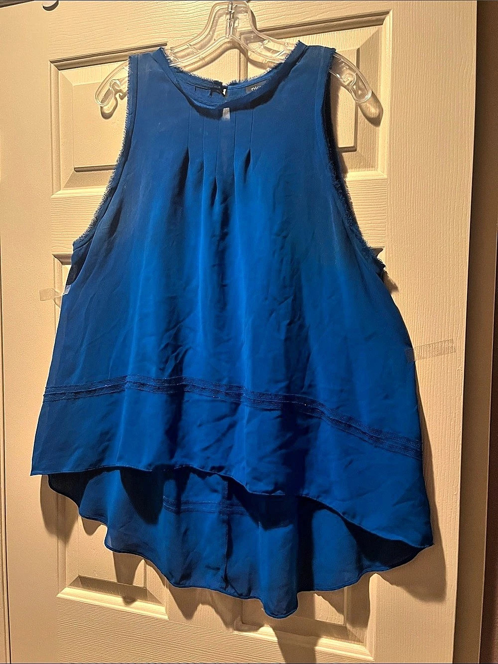 Nicole by Nicole Miller Blue Hi-Low Sleeveless Blouse Size Large